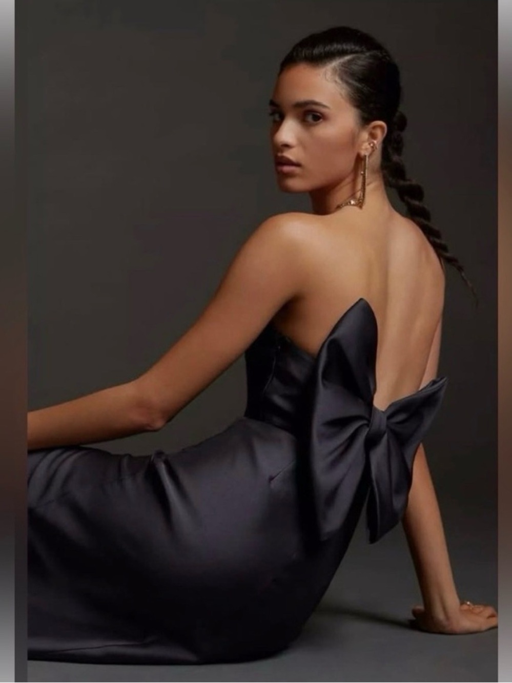 Anthropologie Hutch Black Satin Strapless Dress with Back Bow Size 0